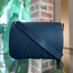 BURBERRY Bridle Square Large Navy Leather Shoulder Bag